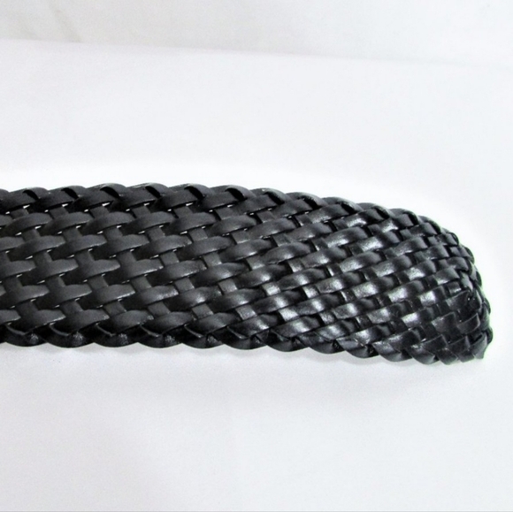 MICHAEL KORS Blk Braided Bonded Leather Belt Large Shiny Silver Buckle 2\